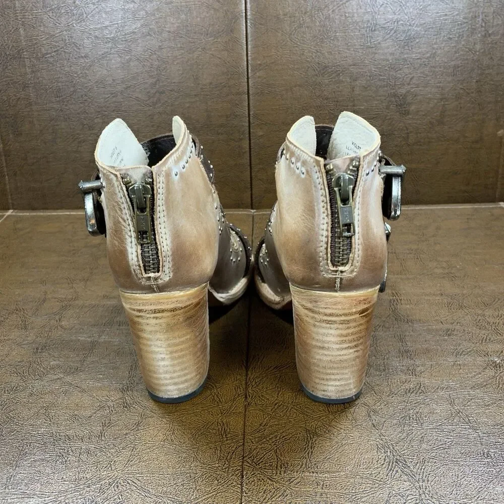 Freebird By Steven Violet Taupe Brown Leather Buckle Studded Sandals Women’s 6
